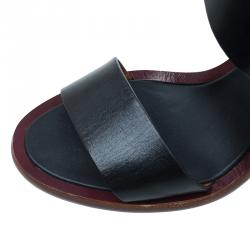 Pre Owned Celine Black Leather Ankle Strap Metal Heel Sandals Size 38