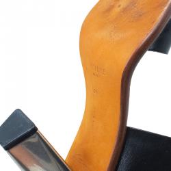 Pre Owned Celine Black Leather Ankle Strap Metal Heel Sandals Size 38