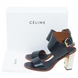 Pre Owned Celine Black Leather Ankle Strap Metal Heel Sandals Size 38