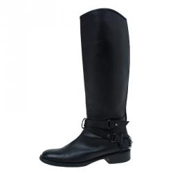 Pre Owned Celine Black Leather Buckle Detail Over the Knee Boots Size 39