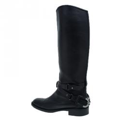 Pre Owned Celine Black Leather Buckle Detail Over the Knee Boots Size 39
