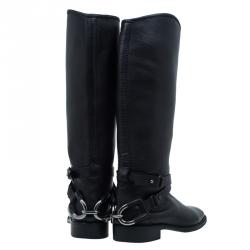 Pre Owned Celine Black Leather Buckle Detail Over the Knee Boots Size 39