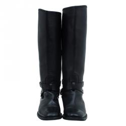 Pre Owned Celine Black Leather Buckle Detail Over the Knee Boots Size 39