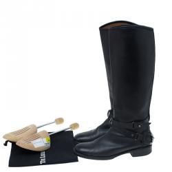 Pre Owned Celine Black Leather Buckle Detail Over the Knee Boots Size 39