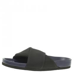 Pre Owned Celine Black Crepe Satin Flat Sandals Size 37