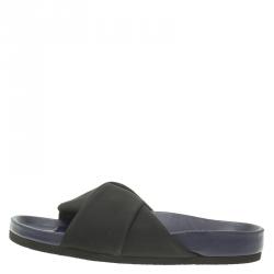 Pre Owned Celine Black Crepe Satin Flat Sandals Size 37