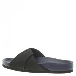 Pre Owned Celine Black Crepe Satin Flat Sandals Size 37