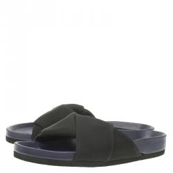 Pre Owned Celine Black Crepe Satin Flat Sandals Size 37