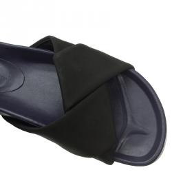 Pre Owned Celine Black Crepe Satin Flat Sandals Size 37