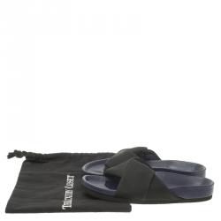 Pre Owned Celine Black Crepe Satin Flat Sandals Size 37