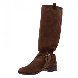 Pre Owned Celine Brown Suede Tassel Knee Boots Size 36.5
