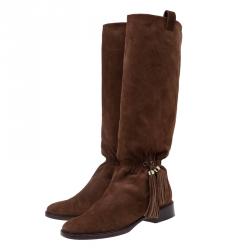 Pre Owned Celine Brown Suede Tassel Knee Boots Size 36.5