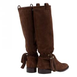 Pre Owned Celine Brown Suede Tassel Knee Boots Size 36.5