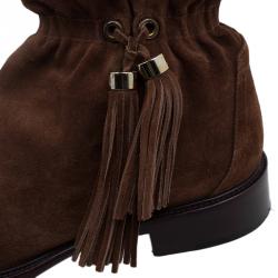Pre Owned Celine Brown Suede Tassel Knee Boots Size 36.5