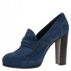 Pre Owned Celine Blue Suede Loafer Platform Pumps Size 40