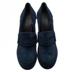 Pre Owned Celine Blue Suede Loafer Platform Pumps Size 40