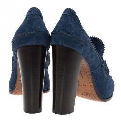 Pre Owned Celine Blue Suede Loafer Platform Pumps Size 40