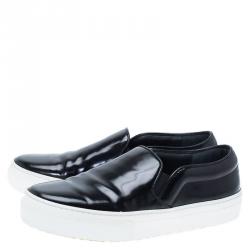 Pre Owned Celine Black Patent Slip On Sneakers Size 36