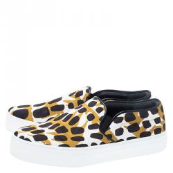 Pre Owned Celine Brown Leopard Print Satin Slip On Sneakers Size 36