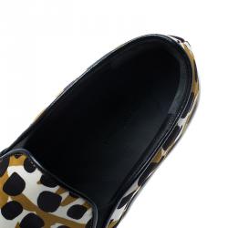 Pre Owned Celine Brown Leopard Print Satin Slip On Sneakers Size 36