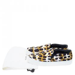 Pre Owned Celine Brown Leopard Print Satin Slip On Sneakers Size 36