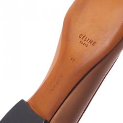 Pre Owned Celine Beige Leather Chain Ankle Strap Ballet Flats Size 38