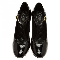 Pre Owned حذاء كعب عالي سيلين ماري جاين جلد أسود لامع مقاس 37