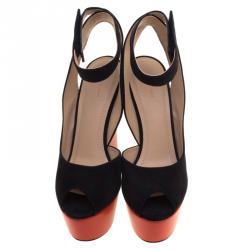 Celine Two Tone Suede Ankle Twist Slingback Platform Sandals Size 38