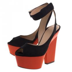 Celine Two Tone Suede Ankle Twist Slingback Platform Sandals Size 38