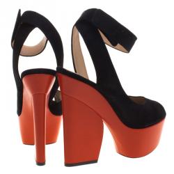 Celine Two Tone Suede Ankle Twist Slingback Platform Sandals Size 38