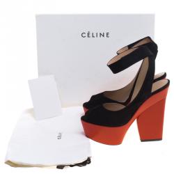 Celine Two Tone Suede Ankle Twist Slingback Platform Sandals Size 38