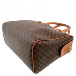 Celine Brown Macadam Pattern PVC/Leather Italy Travel Bag