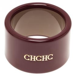 Pre Owned CH Carolina Herrera Burgundy Extra Wide Cuff Bracelet Size M