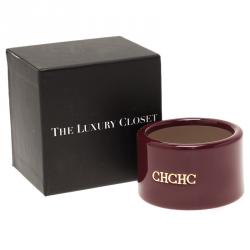 Pre Owned CH Carolina Herrera Burgundy Extra Wide Cuff Bracelet Size M