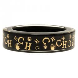 Pre Owned CH Carolina Herrera Black and Gold Tone Resin Bangle