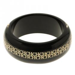 Pre Owned CH Carolina Herrera Black and Gold Tone Resin Bracelet