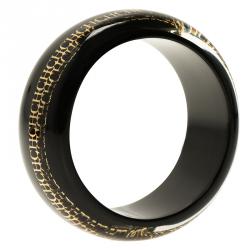Pre Owned CH Carolina Herrera Black and Gold Tone Resin Bracelet
