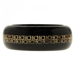 Pre Owned CH Carolina Herrera Black and Gold Tone Resin Bracelet