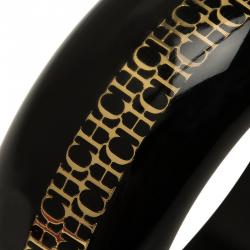 Pre Owned CH Carolina Herrera Black and Gold Tone Resin Bracelet