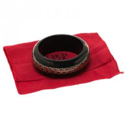 Pre Owned CH Carolina Herrera Black and Gold Tone Resin Bracelet