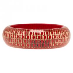 Pre Owned CH Carolina Herrera Red Resin and Gold Tone Metal Bracelet