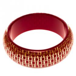 مملوكة مسبقًا CH Carolina Herrera Red Resin Gold Tone Wide Bangle Bracelet