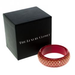 مملوكة مسبقًا CH Carolina Herrera Red Resin Gold Tone Wide Bangle Bracelet 