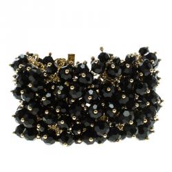 Pre Owned CH Carolina Herrera Black Beads Gold Tone Bracelet 17cm