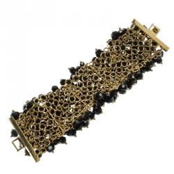 Pre Owned CH Carolina Herrera Black Beads Gold Tone Bracelet 17cm