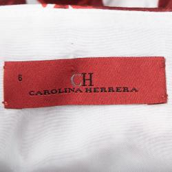 CH Carolina Herrera Red Floral Printed Pleat Detail Sleeveless Dress M