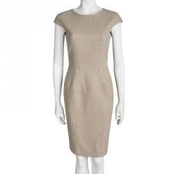 مملوكة مسبقًا CH Carolina Herrera Beige Wool Cap Sleeve Sheath Dress S