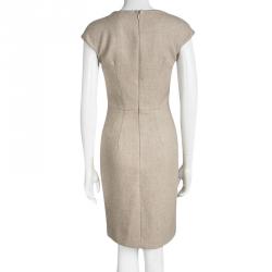 مملوكة مسبقًا CH Carolina Herrera Beige Wool Cap Sleeve Sheath Dress S