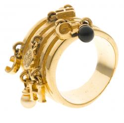 Pre Owned Carolina Herrera Dangle Charms Gold Tone Band Ring Size 54