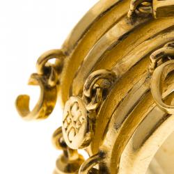 Pre Owned Carolina Herrera Dangle Charms Gold Tone Band Ring Size 54